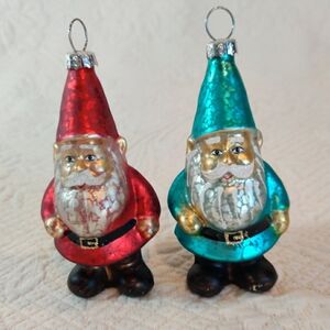POTTERY BARN Mercury Glass Santa Gnomes Christmas Holiday Ornaments Set Of Two